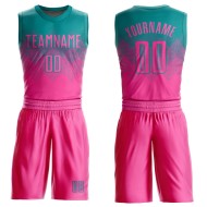 Jersey Pink Custom Round Sublimation Basketball Teal Suit Neck