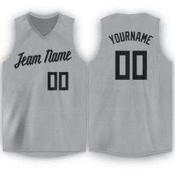 Custom Black Jersey Gray V-Neck Basketball