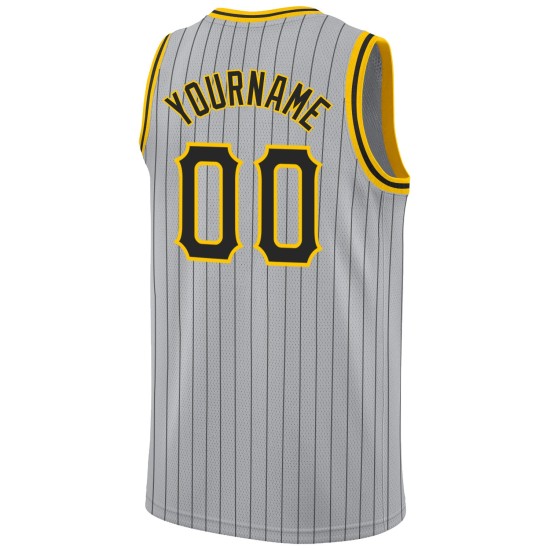 Black-Gold Basketball Jersey Authentic Pinstripe Black Gray Custom Black-Gold Basketball Jersey Authentic Pinstripe Black Gray Custom