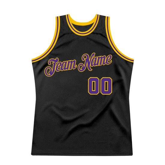 Throwback Jersey Black Authentic Purple-Gold Basketball Custom Throwback Jersey Black Authentic Purple-Gold Basketball Custom