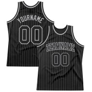 Gray Black-Gray Pinstripe Jersey Authentic Custom Basketball Black