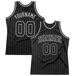 Gray Black-Gray Pinstripe Jersey Authentic Custom Basketball Black