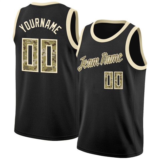 Custom Jersey Black Rib-Knit Camo-Cream Round Neck Basketball Custom Jersey Black Rib-Knit Camo-Cream Round Neck Basketball
