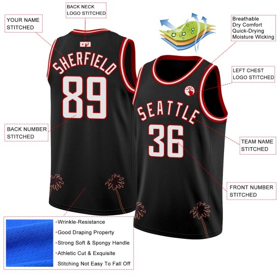 White-Red Hawaii Authentic Palm Basketball Trees 3D Pattern Black Jersey Custom White-Red Hawaii Authentic Palm Basketball Trees 3D Pattern Black Jersey Custom