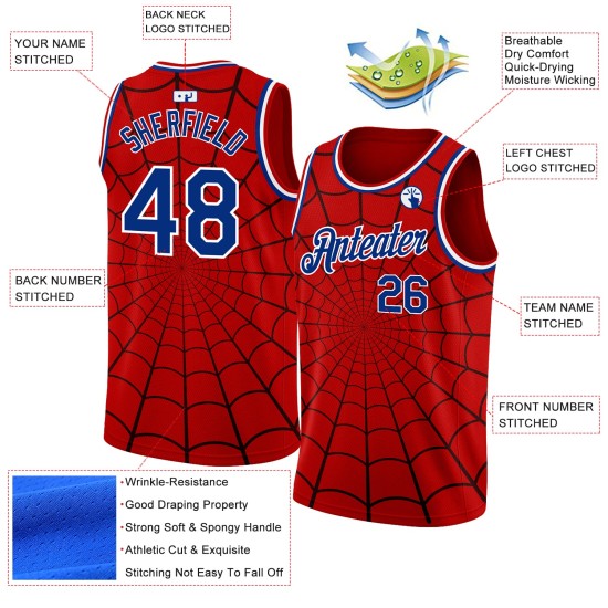 Pattern Spider Jersey Design Royal-White 3D Authentic Custom Web Basketball Red Pattern Spider Jersey Design Royal-White 3D Authentic Custom Web Basketball Red