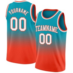 Authentic Jersey White-Orange Custom Basketball Teal Fashion Fade