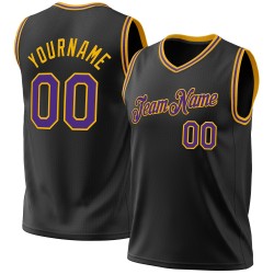 Black Authentic Purple-Gold Jersey Basketball Throwback Custom