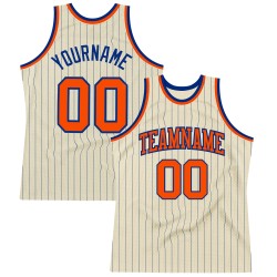 Jersey Custom Cream Authentic Basketball Orange Royal Pinstripe