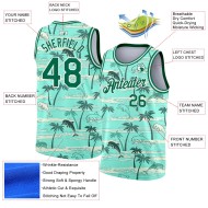 3D Palm Trees Hawaii Pattern Tropical Teal Jersey Custom Basketball Kelly Authentic Green-White