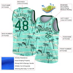 3D Palm Trees Hawaii Pattern Tropical Teal Jersey Custom Basketball Kelly Authentic Green-White