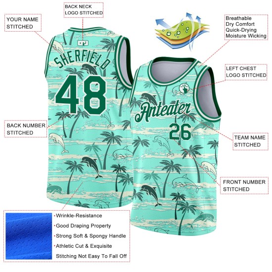 3D Palm Trees Hawaii Pattern Tropical Teal Jersey Custom Basketball Kelly Authentic Green-White 3D Palm Trees Hawaii Pattern Tropical Teal Jersey Custom Basketball Kelly Authentic Green-White