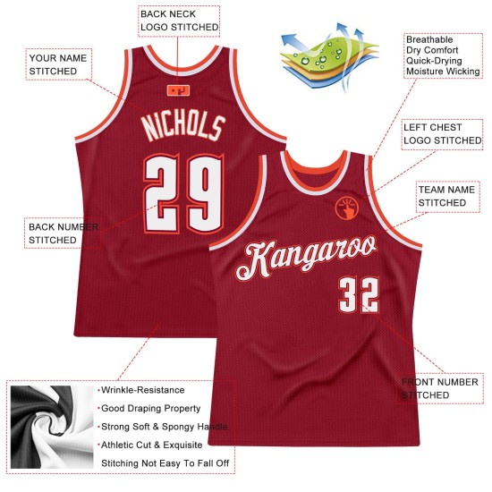 Throwback Authentic Jersey Custom Basketball White-Orange Maroon