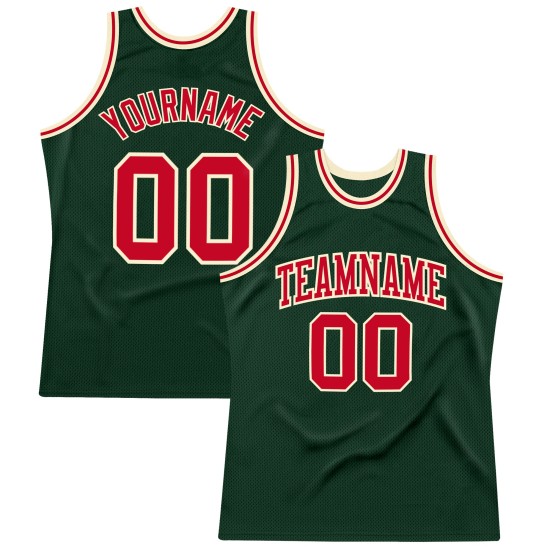 Throwback Hunter Basketball Custom Green Red-Cream Jersey Authentic