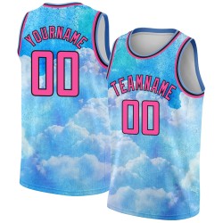 Custom 3D Pink-Black Jersey Sky Pattern Style Sky With Clouds Basketball Authentic Design Watercolor Blue