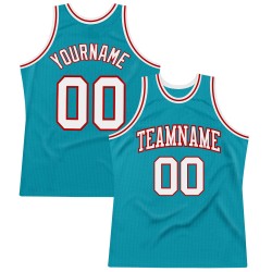 Throwback Jersey Basketball Authentic Teal White-Red Custom