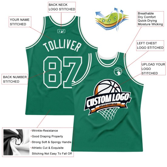 Basketball Green Kelly Custom Jersey White Throwback Authentic Basketball Green Kelly Custom Jersey White Throwback Authentic