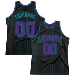 Basketball Jersey Custom Pinstripe Black Teal Purple-Teal Authentic