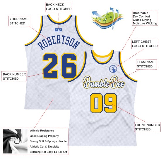 White Basketball Jersey Custom Throwback Royal-Gold Authentic White Basketball Jersey Custom Throwback Royal-Gold Authentic