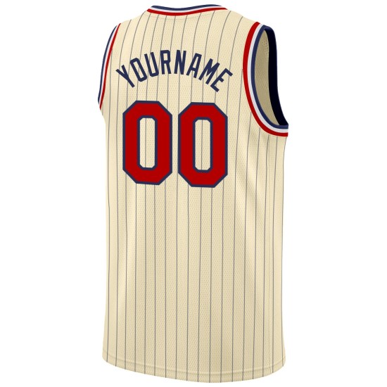 Custom Basketball Pinstripe Red-Black Authentic Navy Cream Jersey Custom Basketball Pinstripe Red-Black Authentic Navy Cream Jersey