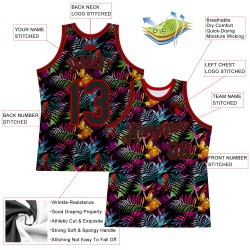 Pattern Basketball Hawaii Authentic Tropical Black 3D Leaves Jersey Black-Red Palm Custom