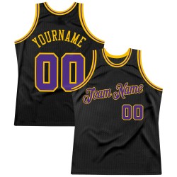 Throwback Jersey Black Authentic Purple-Gold Basketball Custom