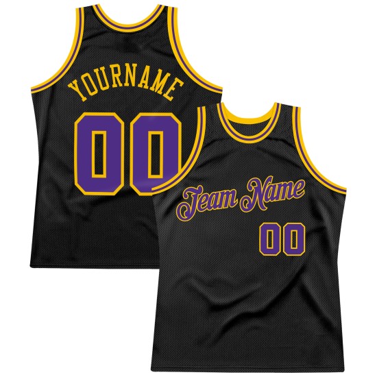 Throwback Jersey Black Authentic Purple-Gold Basketball Custom Throwback Jersey Black Authentic Purple-Gold Basketball Custom