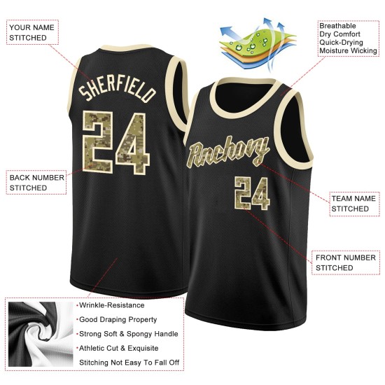 Custom Jersey Black Rib-Knit Camo-Cream Round Neck Basketball Custom Jersey Black Rib-Knit Camo-Cream Round Neck Basketball