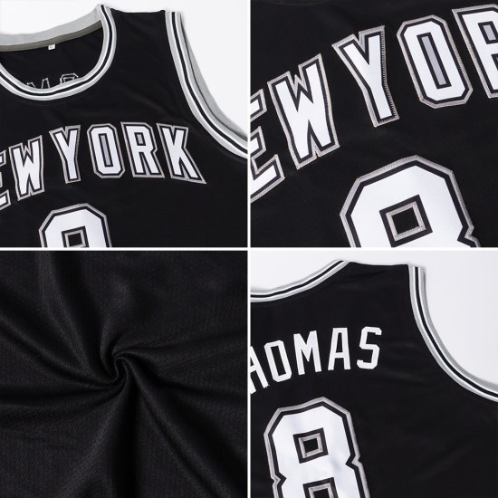White-Gray Authentic Basketball Black Jersey Custom Throwback