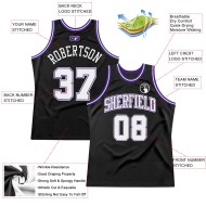 Custom White-Purple Basketball Authentic Jersey Black Throwback