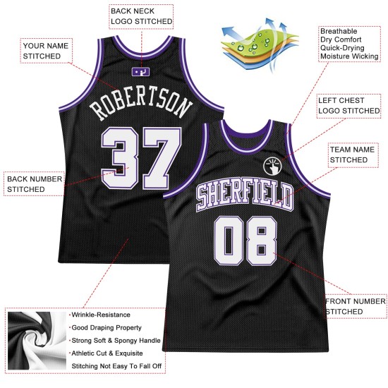 Custom White-Purple Basketball Authentic Jersey Black Throwback Custom White-Purple Basketball Authentic Jersey Black Throwback