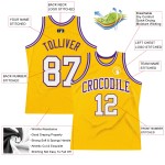 Throwback Custom White-Purple Authentic Basketball Jersey Gold