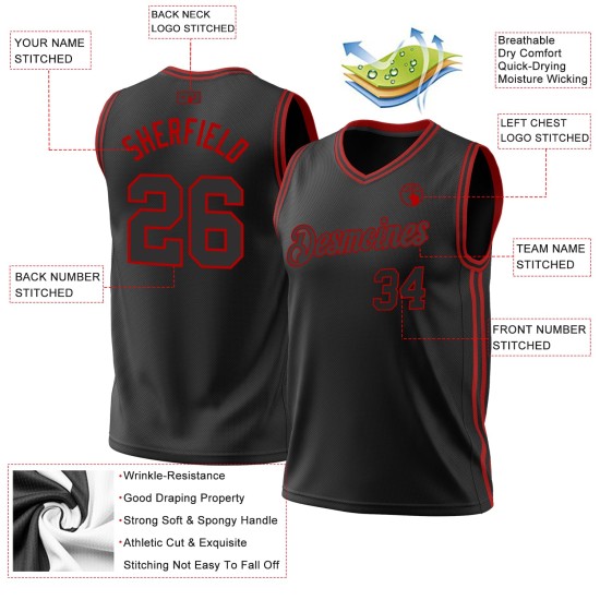 Jersey Custom Red Basketball Black Authentic Throwback