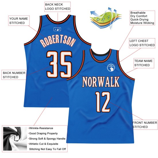 Basketball White-Orange Blue Custom Throwback Jersey Authentic Basketball White-Orange Blue Custom Throwback Jersey Authentic