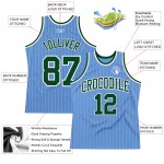 Authentic Custom Basketball Pinstripe White Blue Jersey Green Light