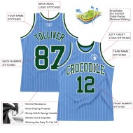 Authentic Custom Basketball Pinstripe White Blue Jersey Green Light