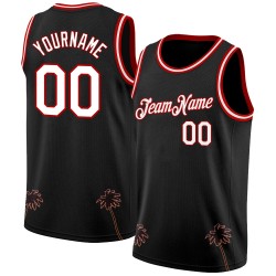 White-Red Hawaii Authentic Palm Basketball Trees 3D Pattern Black Jersey Custom