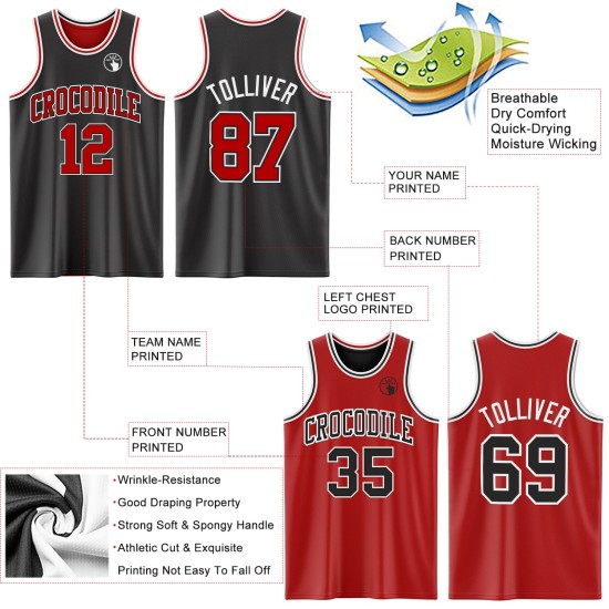 Side Black Suit Red-White Jersey Custom Reversible Sublimation Double Basketball Side Black Suit Red-White Jersey Custom Reversible Sublimation Double Basketball