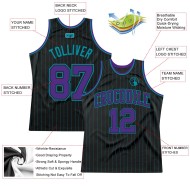 Basketball Jersey Custom Pinstripe Black Teal Purple-Teal Authentic