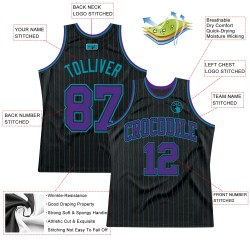 Basketball Jersey Custom Pinstripe Black Teal Purple-Teal Authentic