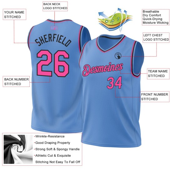 Basketball Jersey Blue Light Throwback Custom Authentic Pink-Black