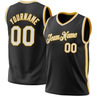 Basketball Authentic Black White-Gold Throwback Custom Jersey