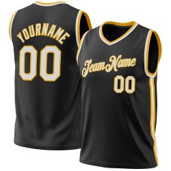 Basketball Authentic Black White-Gold Throwback Custom Jersey