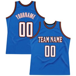 Basketball White-Orange Blue Custom Throwback Jersey Authentic