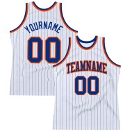 Custom Jersey White Royal-Orange Royal Authentic Pinstripe Basketball