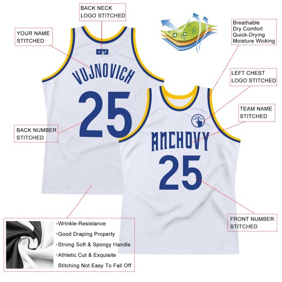 Basketball Jersey Royal-Gold White Throwback Custom Authentic Basketball Jersey Royal-Gold White Throwback Custom Authentic