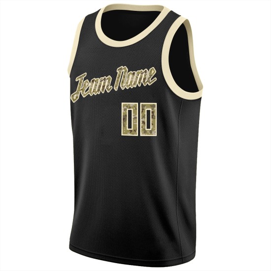 Custom Jersey Black Rib-Knit Camo-Cream Round Neck Basketball Custom Jersey Black Rib-Knit Camo-Cream Round Neck Basketball