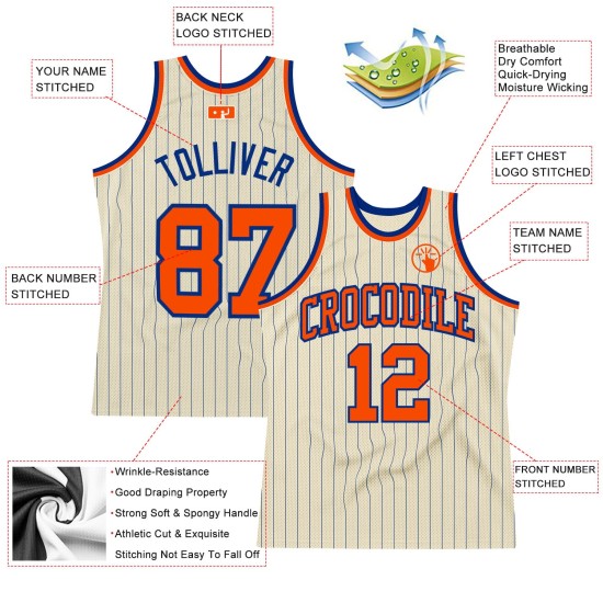 Jersey Custom Cream Authentic Basketball Orange Royal Pinstripe Jersey Custom Cream Authentic Basketball Orange Royal Pinstripe