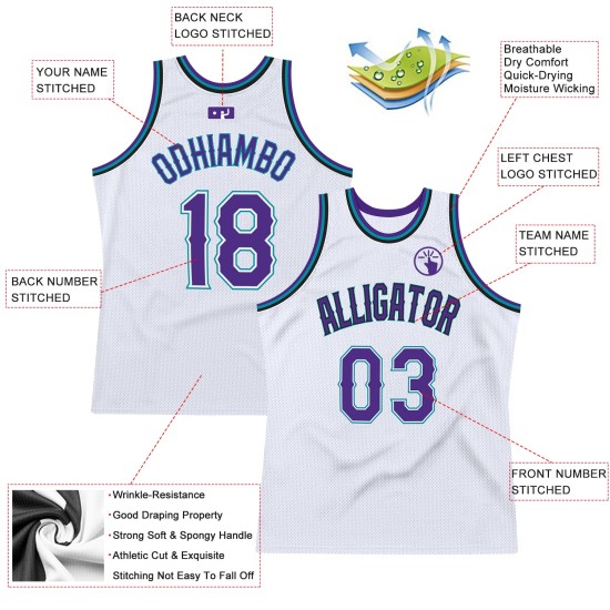 Basketball Purple-Teal White Custom Authentic Throwback Jersey