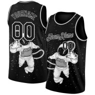 Black Authentic Jersey 3D White Custom Basketball Pattern Astronaut Design