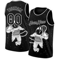 Black Authentic Jersey 3D White Custom Basketball Pattern Astronaut Design